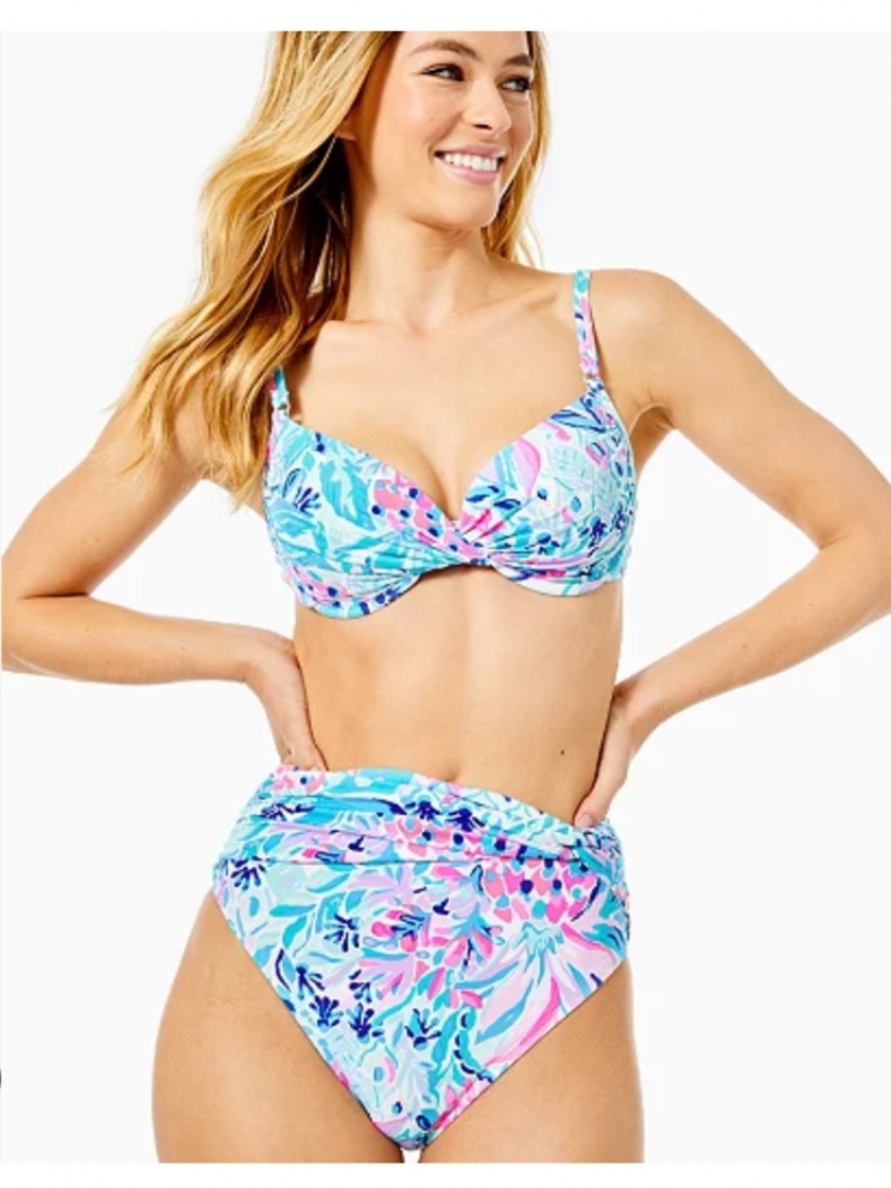 Lilly Pulitzer Blossom Underwire Bikini Top In Zanzibar Blue Party Princess Size